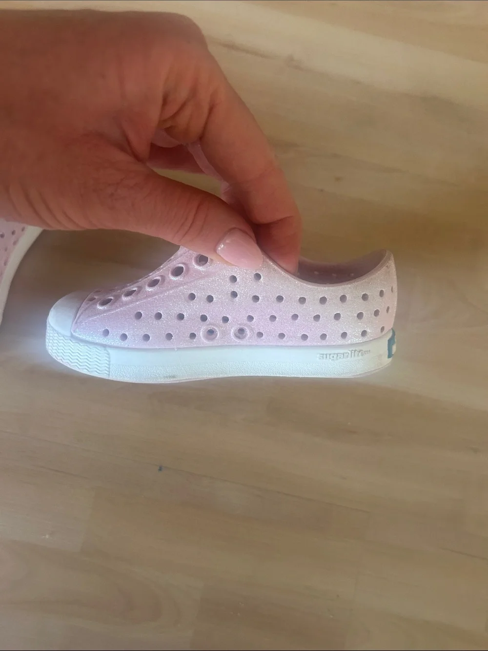 Native Toddler Shoes -- SPARKLY — Pink Slip-On Water-Resistant Shoes - 5 Toddler